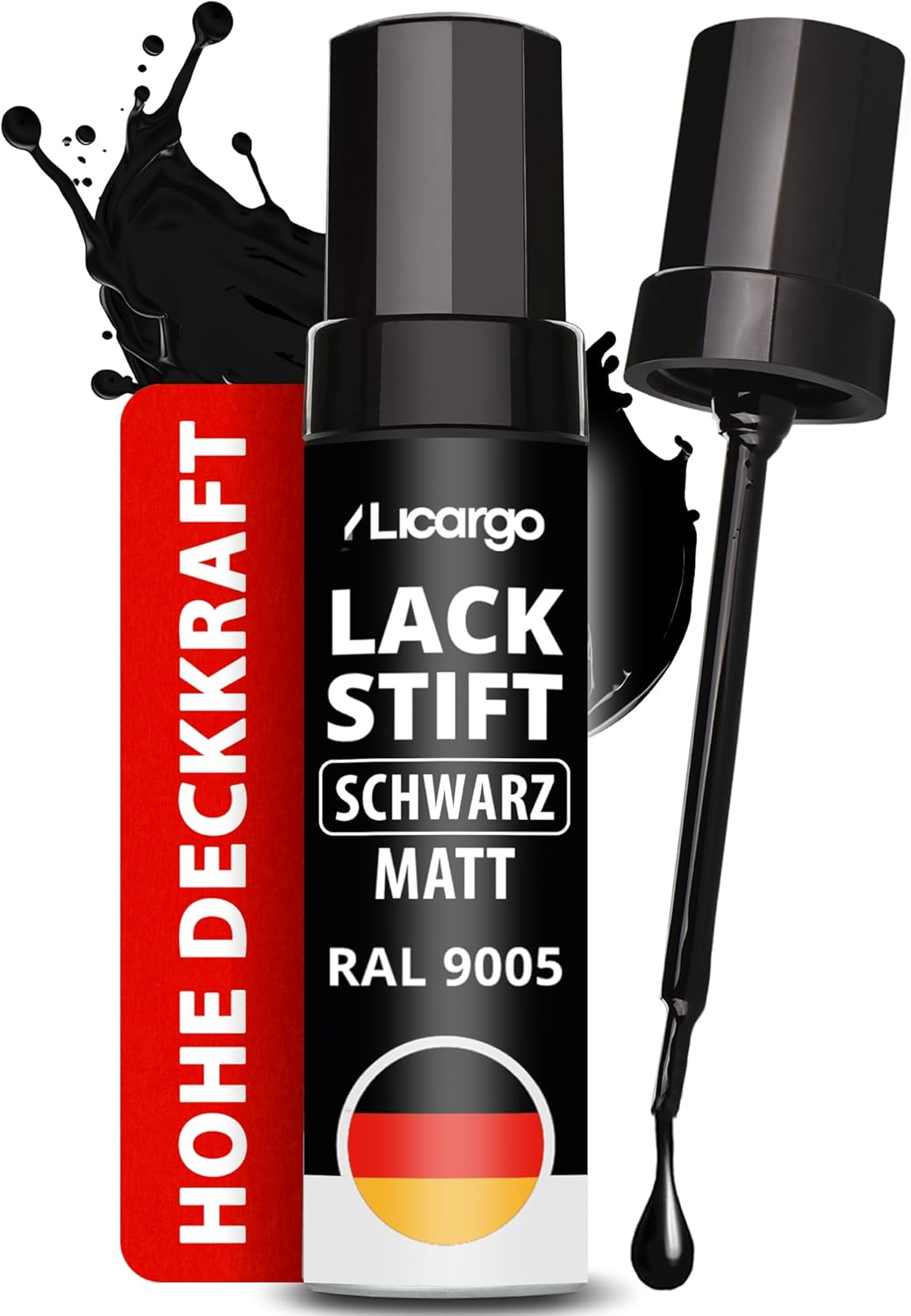 LICARGO Stylo de retouche noir mat 12 ml - Voiture, jantes, vélo et métal