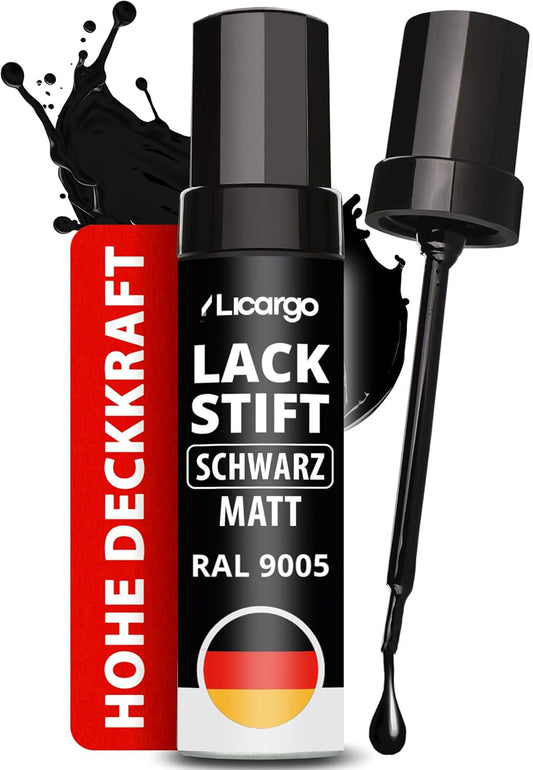 LICARGO Stylo de retouche noir mat 12 ml - Voiture, jantes, vélo et métal