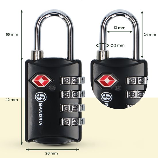 Cadenas de voyage Gandria - Serrure TSA - Serrure de voyage 2 pièces - Cadenas à 4 chiffres - Serrure de valise 4 chiffres - Acier allié au zinc