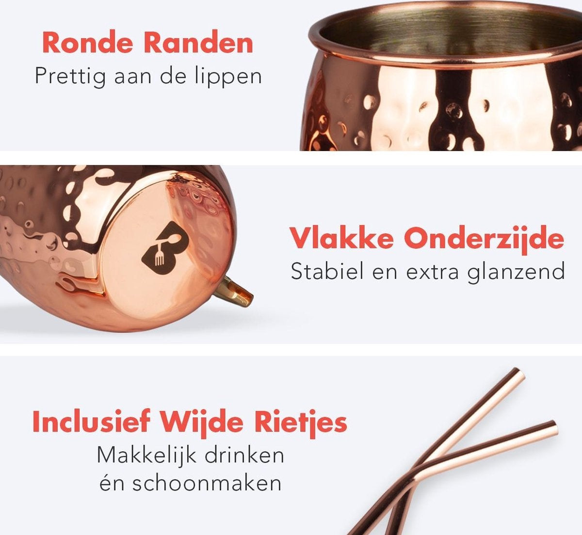 KitchenBrothers Moscow Mule Cups - Verres à cocktail avec pailles - 4 pièces - cuivré - 500ML