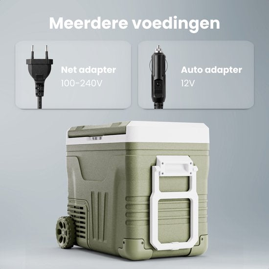 Auronic Electric Cool Box - Compresseur - 50L - 12V et 240 volts - Réfrigérateur de camping - Frigobox Car - Avec roues et poignée - Vert