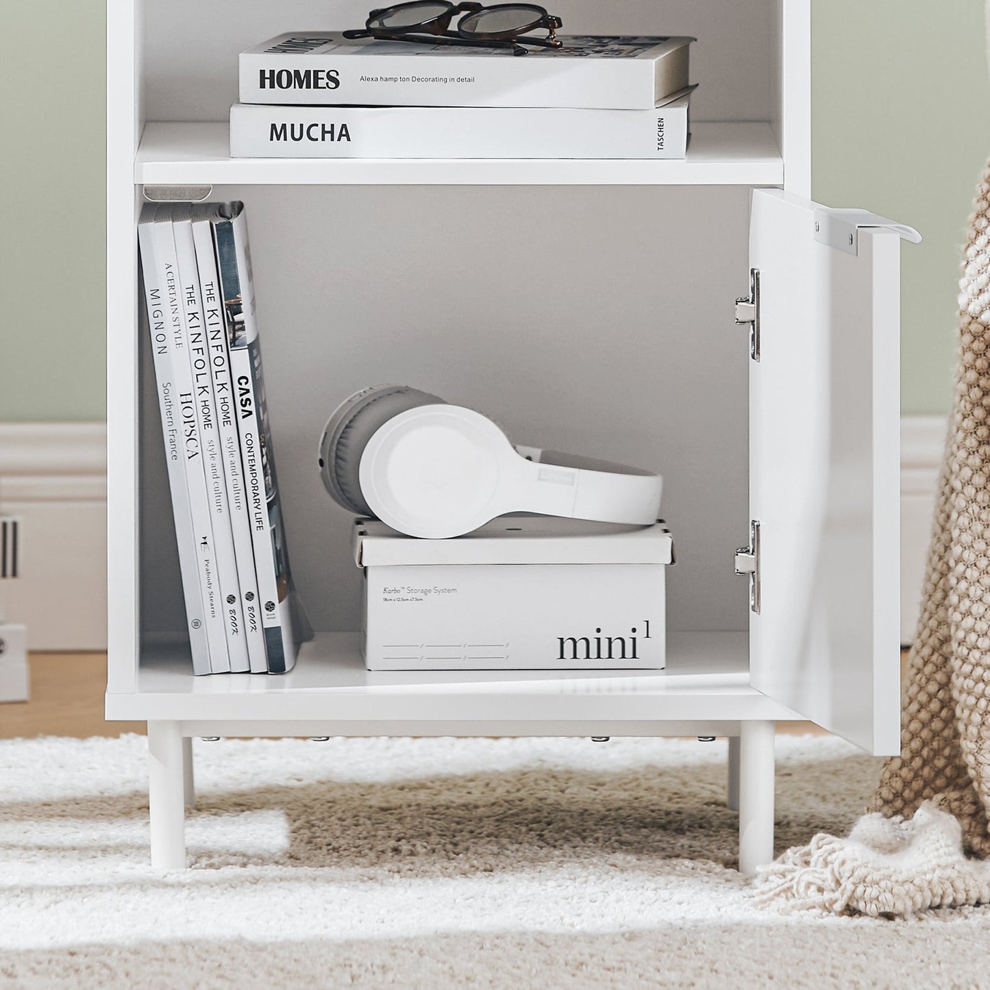 SoBuy Sideboard FBT124-W - Avec porte et compartiment ouvert - 40 x 35 x 57 cm - Blanc