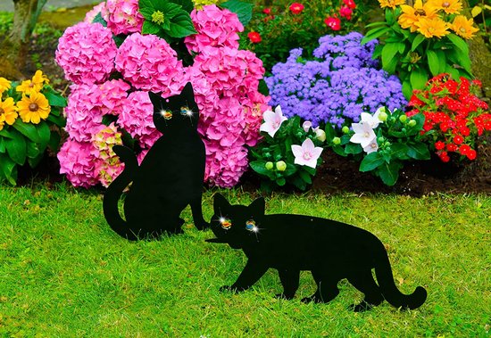 Lot de 2 épouvantails pour chats Maximex, éloignent les intrus du jardin, en métal laqué noir, avec des boules scintillantes, dimensions (l x h) : 37 x 24 cm