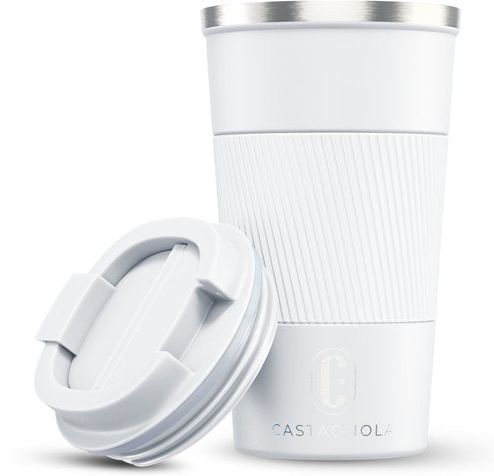 Mug isotherme Castagnola - Mug à café à emporter - Mug de voyage pour café et thé - Mug à thé - 510 ml - Acier inoxydable - Blanc