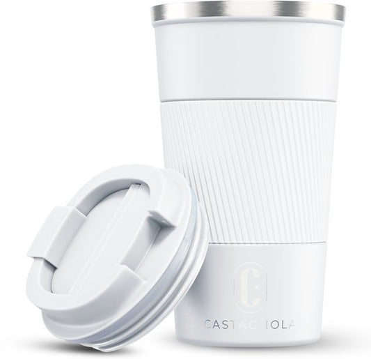 Mug isotherme Castagnola - Mug à café à emporter - Mug de voyage pour café et thé - Mug à thé - 510 ml - Acier inoxydable - Blanc