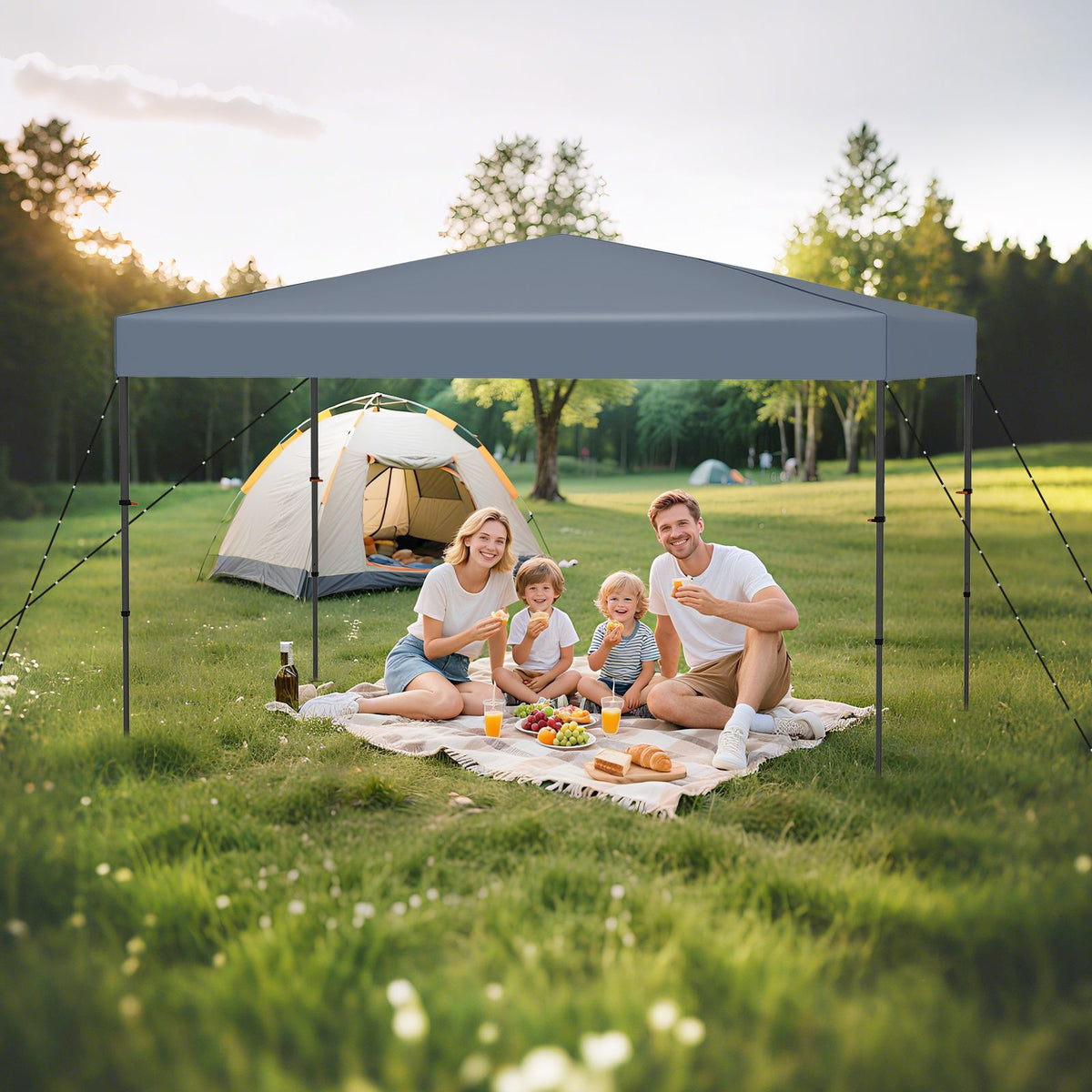 Pavillon pop-up Coast 365 x 225 cm – Protection UV avec sac de transport – Gris – Oxford Métal