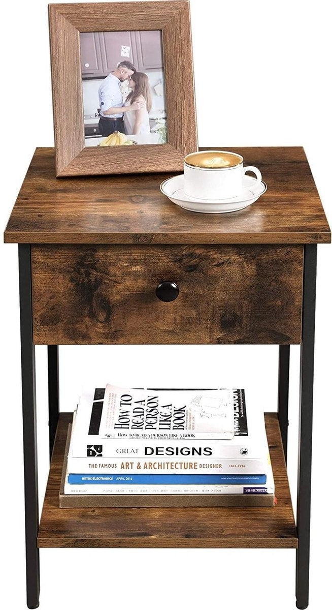 O'DADDY® Nachtkastjes industrieel - bijzettafel - nachtkastje met lade 40 x 40 x 55 cm - bruin