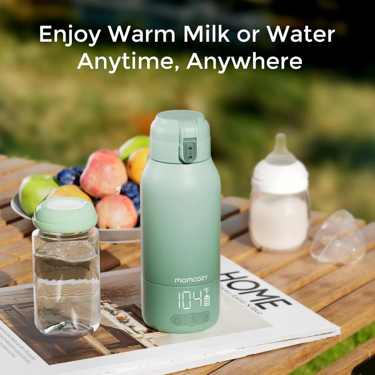 Chauffe-biberon portable Momcozy MW05UK - 500 ml - Sans fil, avec batterie - 2 niveaux de chauffage - Acier inoxydable - Chauffe en 3 minutes