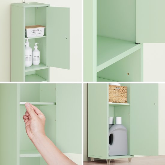 SoBuy Armoires de salle de bain hautes - Armoire de rangement avec étagères réglables et tiroir - Armoire colonne salle de bain - 20x180x20cm, Light Green, BZR34-II-GR - pour salle de bain, salon, chambre à coucher