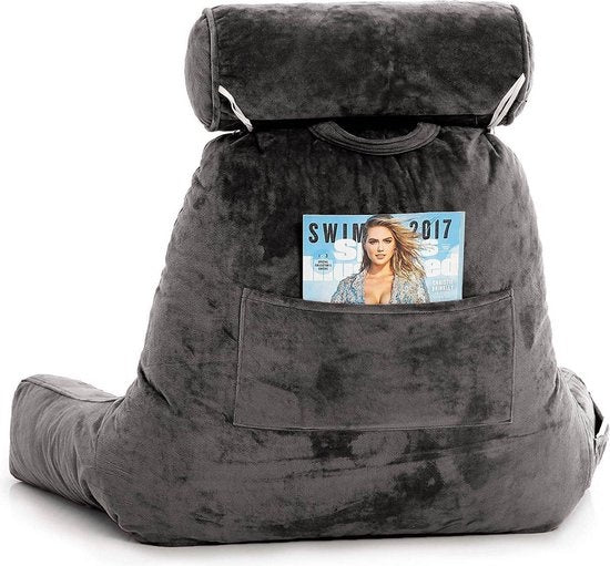 Coussin de lecture Ella® - Avec appui tête - Housse en velours - 50x60x40 cm - Anthracite