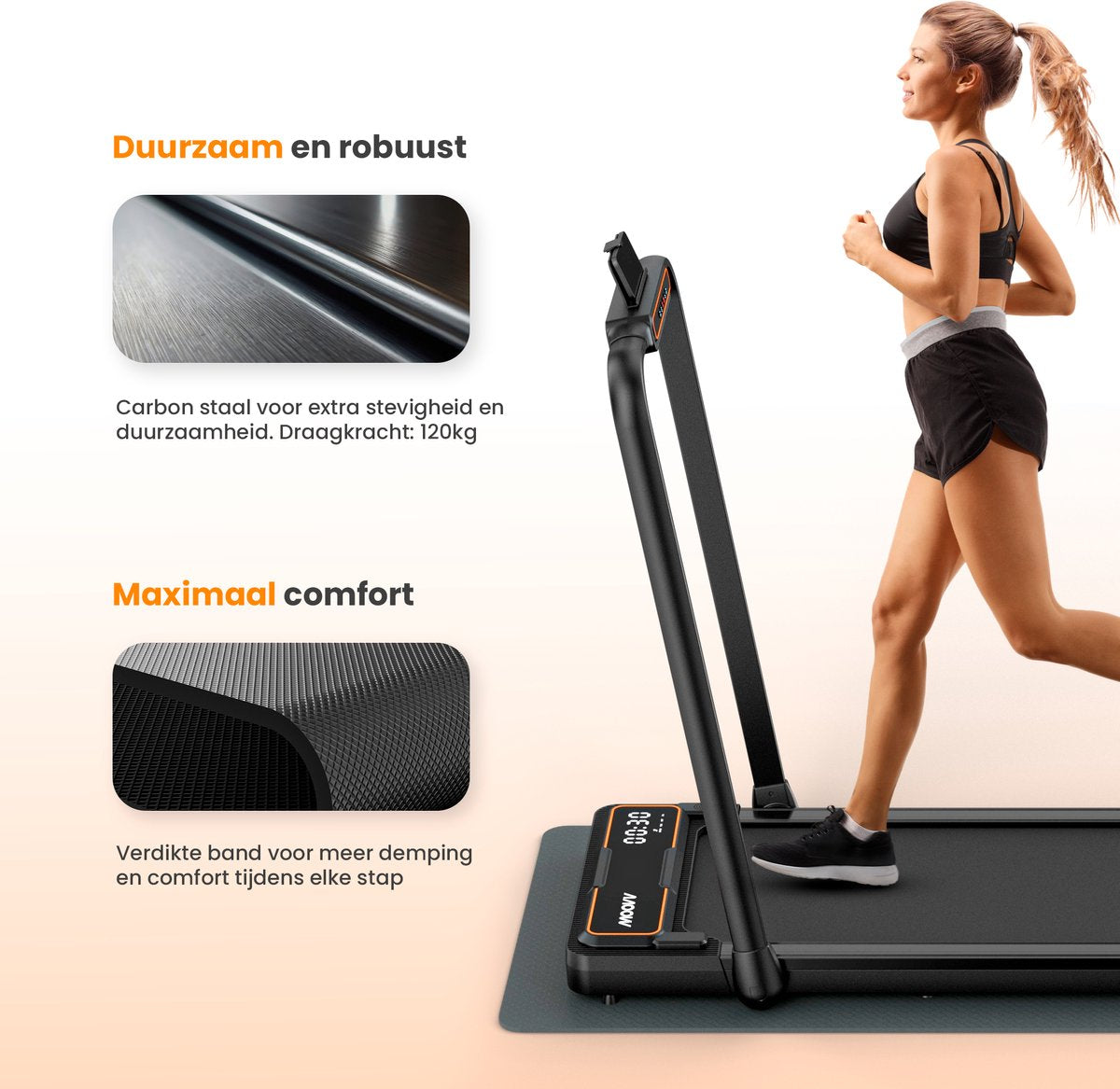 Moovv Tapis de course Smartstep Pro V3 - 1-12 km/h - pliable - pour la maison - 124 x 54 x 105 cm - noir
