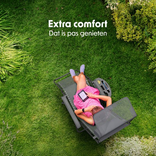 LifeGoods Chaise de jardin pliable - parasol réglable - chaise longue de jardin - 30°-90° réglable - métal - gris