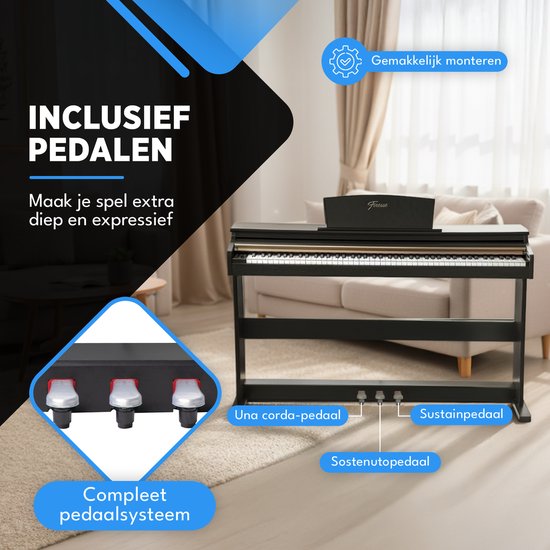 Finesse Digital Piano - 88 touches lestées - avec cadre, pédales et tabouret - Piano à clavier - Piano électrique - adulte et enfant