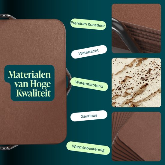 Sous-verres en simili cuir Castagnola – Sous-verres pour verres – Sous-verres design avec support – Lot de sous-verres en cuir avec support métallique – Cuir – Lot de 10 – Marron – 10 x 10 cm