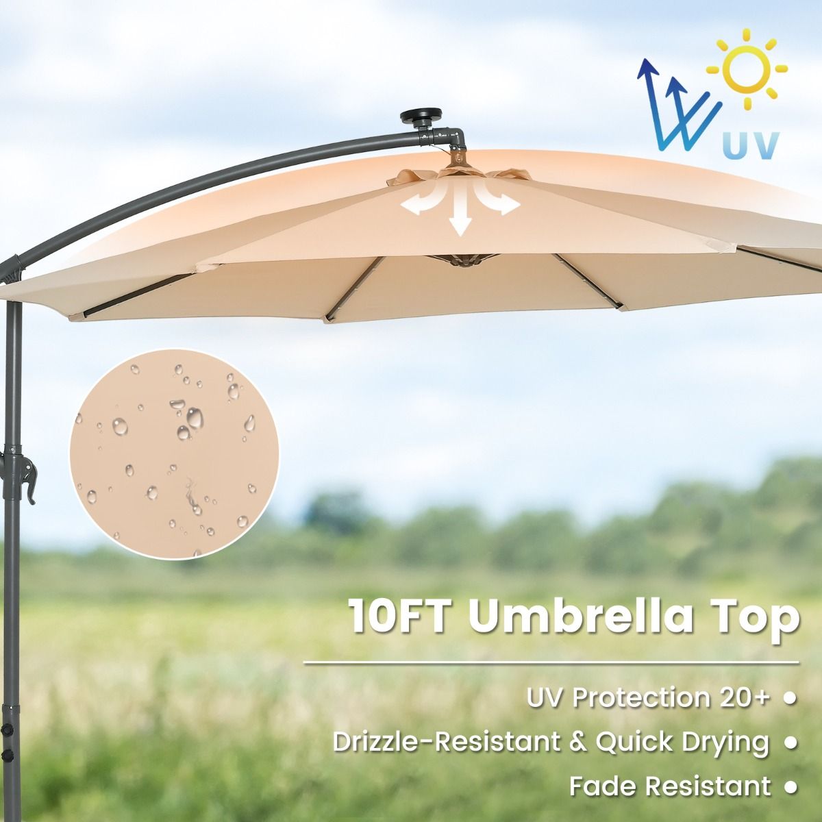 Coast Parasol flottant avec sacs de sable et éclairage LED - Ø300cm - Beige