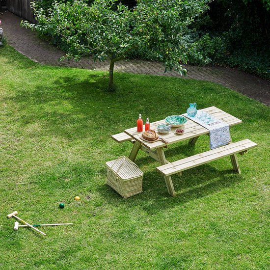 Table de pique-nique en bois AXI Julie, modèle classique, 177 x 154 cm - Naturel