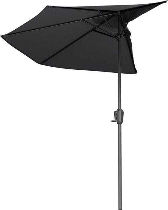 LifeGoods Parasol de balcon - Jardin - 270x135 cm - Parasol semi-circulaire - Imperméable - UPF50+ - Gris foncé