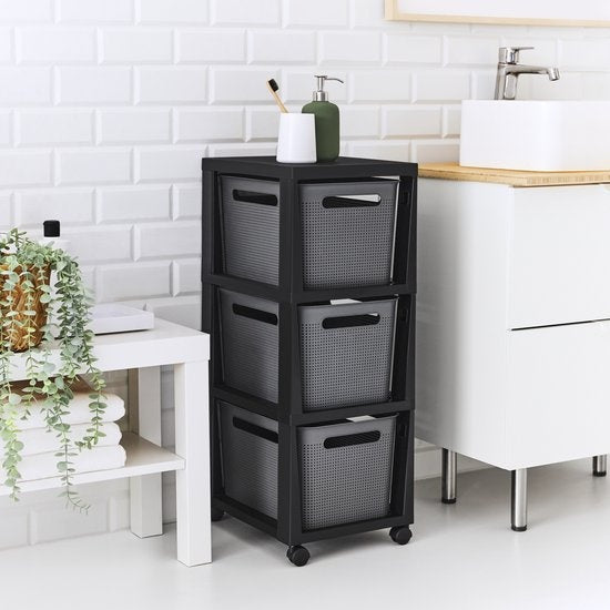 Rotho Tower Brisen - Meuble à tiroirs 3 x 16L avec roulettes - Anthracite
