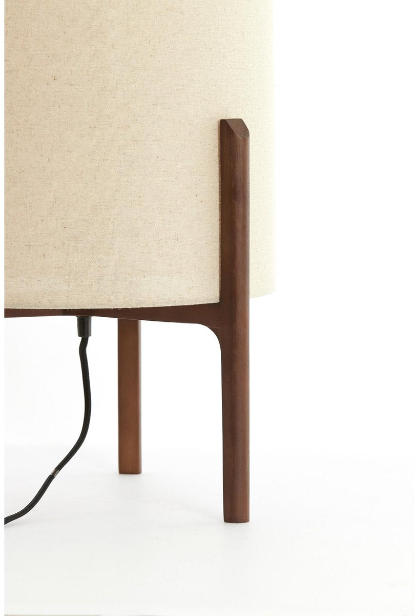 Light & Living Lampe de table Litto - Bois brun foncé - Abat-jour tissu crème Ø35cm