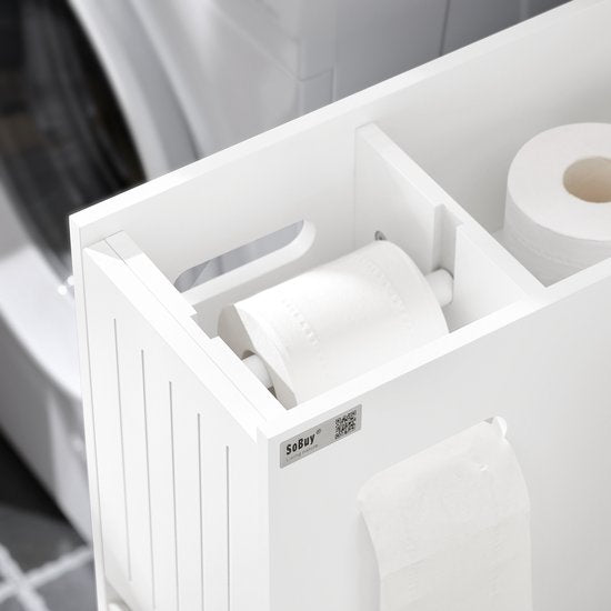 SoBuy Meuble bas, Meuble de rangement étroit sur pied, Meuble de salle de bain étroit, Meuble de toilette - Blanc, 60x20x75cm, BZR111-W