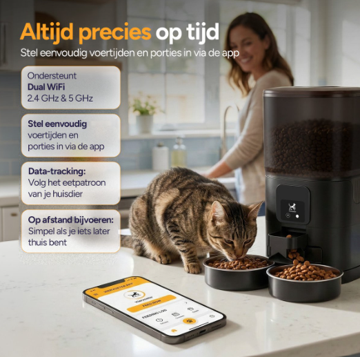 Distributeur automatique de nourriture Viervoeter Feed Dual - Noir - 28 x 22 x 36 cm - 7 L, double bac, application et Wi-Fi
