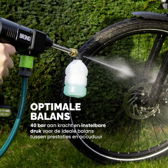 BREND BR-2235 Nettoyeur haute pression sans fil avec batterie et buse réglable - 3 modes de pulvérisation - Pulvérisateur haute pression avec tuyau d'aspiration et bouteille - Noir