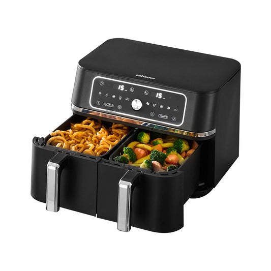 Friteuse à air chaud double Ochama 9 L – 2 zones de cuisson indépendantes – 10 en 1 – Commande numérique à LED – 4,5 L + 4,5 L