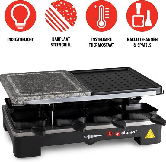 Set Plaque de cuisson 8 personnes alpina - Spatules et poêles à raclette incluses