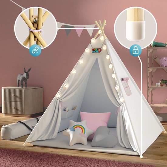 Spielwerk Play tent - LED 3 Coussins Turnbuckle 130x130x160cm - Rose