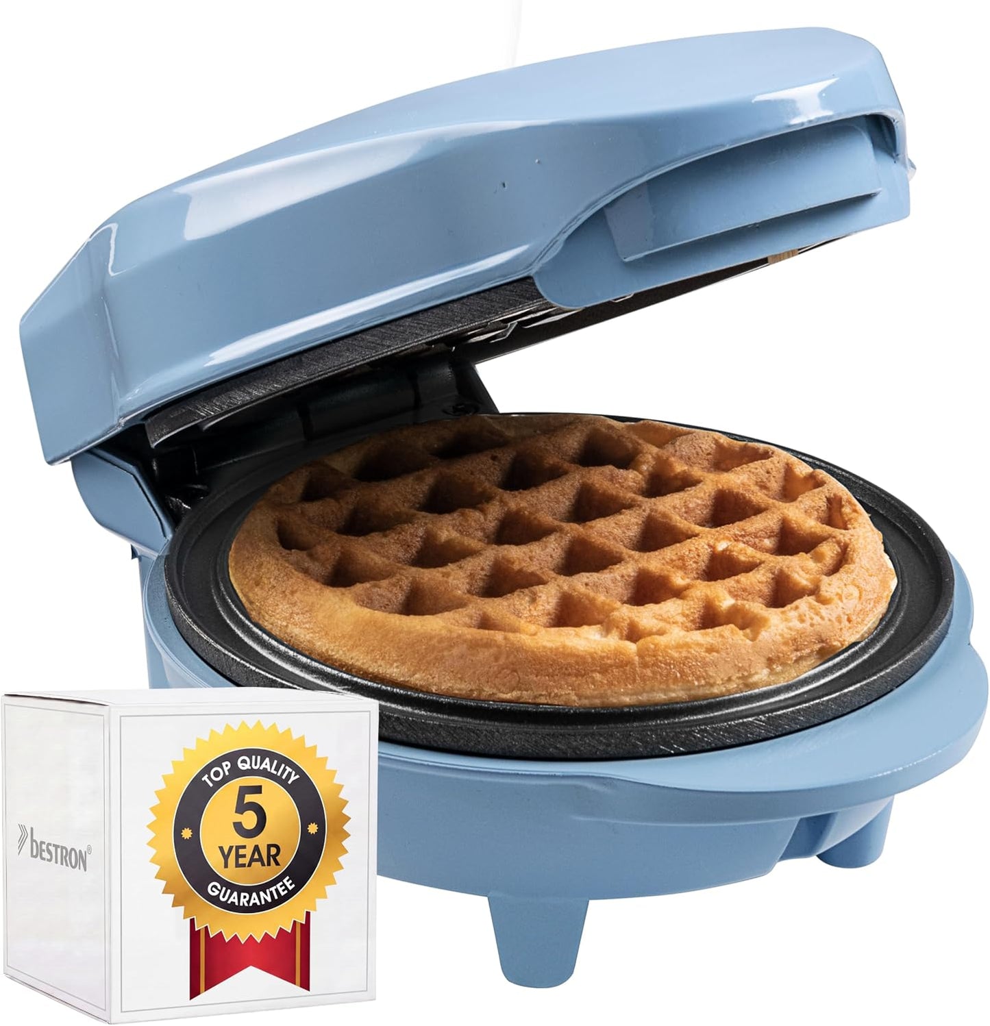 Mini-gaufrier Bestron au design rétro - Revêtement antiadhésif - Pour les fêtes d'enfants et Noël - 550 watts - 15,4 x 11,3 x 20,3 cm - Bleu