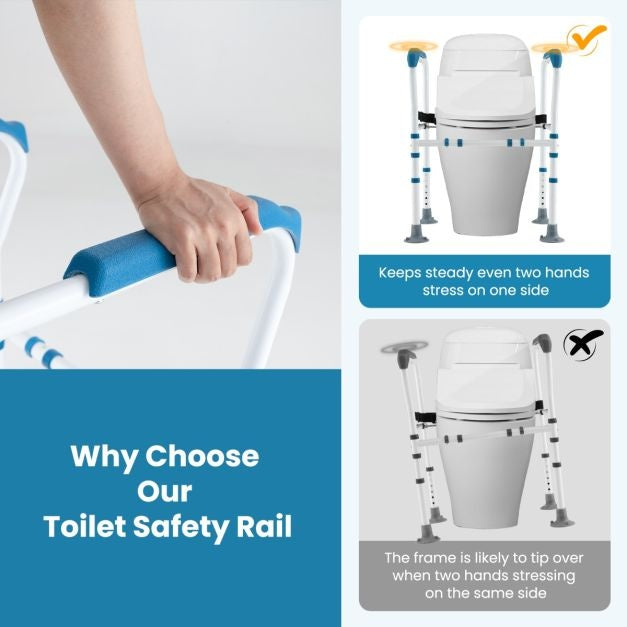 Coast - Support de toilette - Réglable dans 6 directions, Antidérapant, Seniors - L 62-68 x H 65,5-78 cm - Acier au carbone/HDPE - Bleu/Blanc