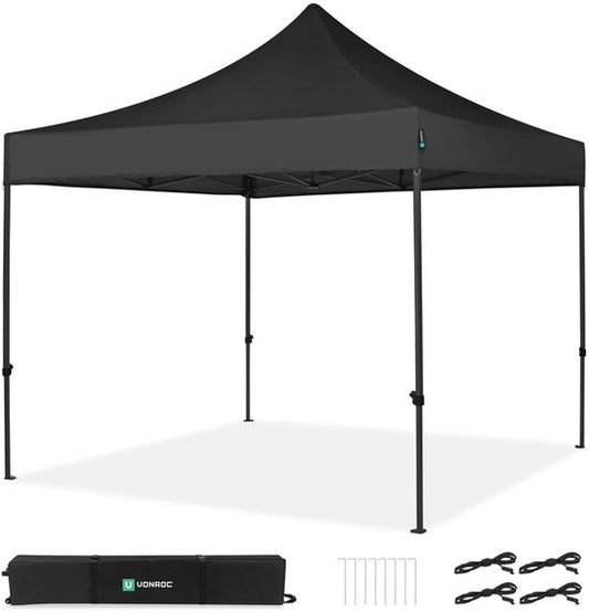 VONROC Party Tent - 3x3 m - Premium easy-up Party Tent - Modular Design - Pliable - Imperméable - Structure en acier - 50+ UV Protection - Sac de rangement inclus - Noir