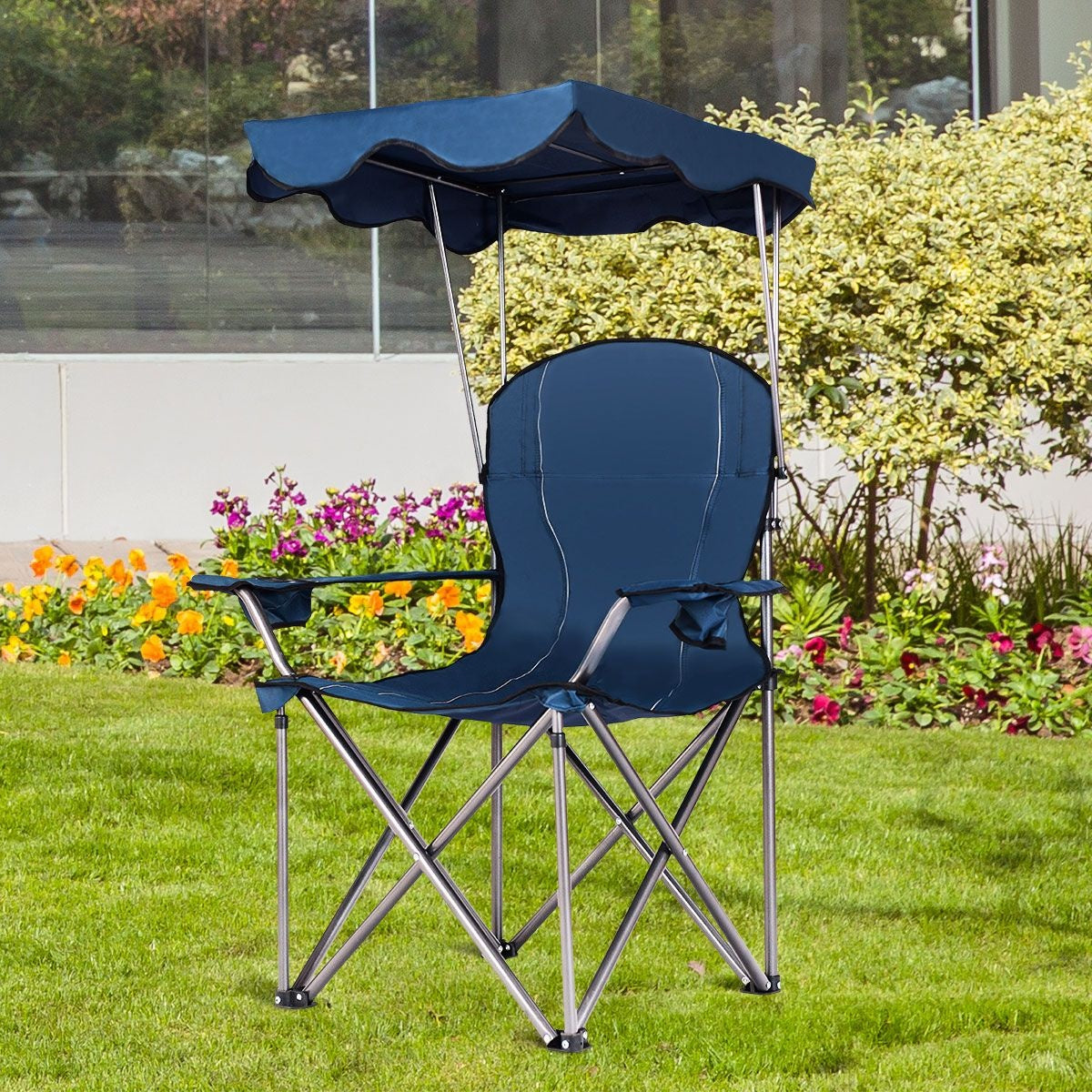 Coast Chaise de camping pliable - parasol - porte-gobelet Sac de transport - 96,5 x 67,5 x 130 cm - bleu