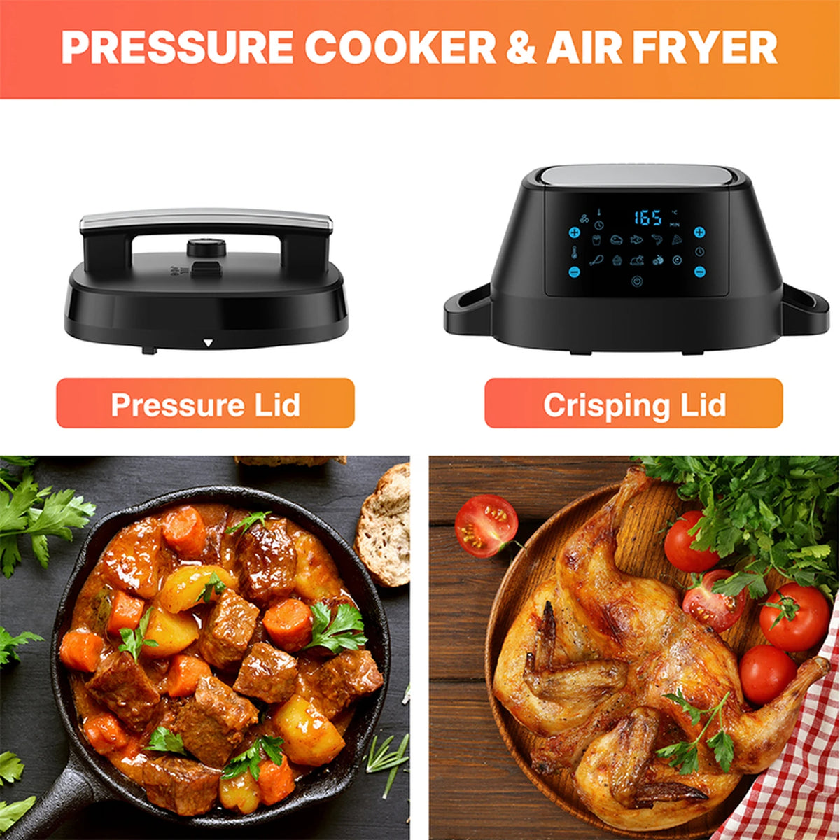 Ensemble friteuse à air chaud et autocuiseur Joyami 6 L - Double écran - Noir