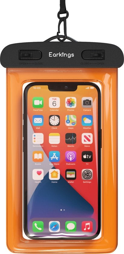 Etuis de téléphone étanches - Drybag Set of 2 - Etui de téléphone sous-marin pour tous les téléphones - Etui de téléphone étanche Earkings - Noir & Orange