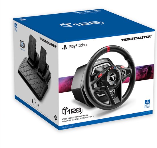 Thrustmaster T128-P - Volant et pédales de course - Force Feedback et palettes magnétiques - Pour PS5/PS4/PC - Compatible avec Forza Horizon 6 (PC)