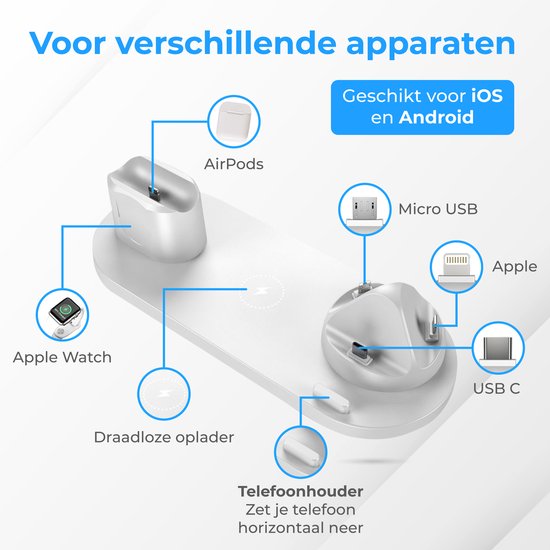 Nuvance - Chargeur sans fil 6 en 1 - Convient à tous les appareils Qi - Chargeur sans fil - Chargeurs sans fil