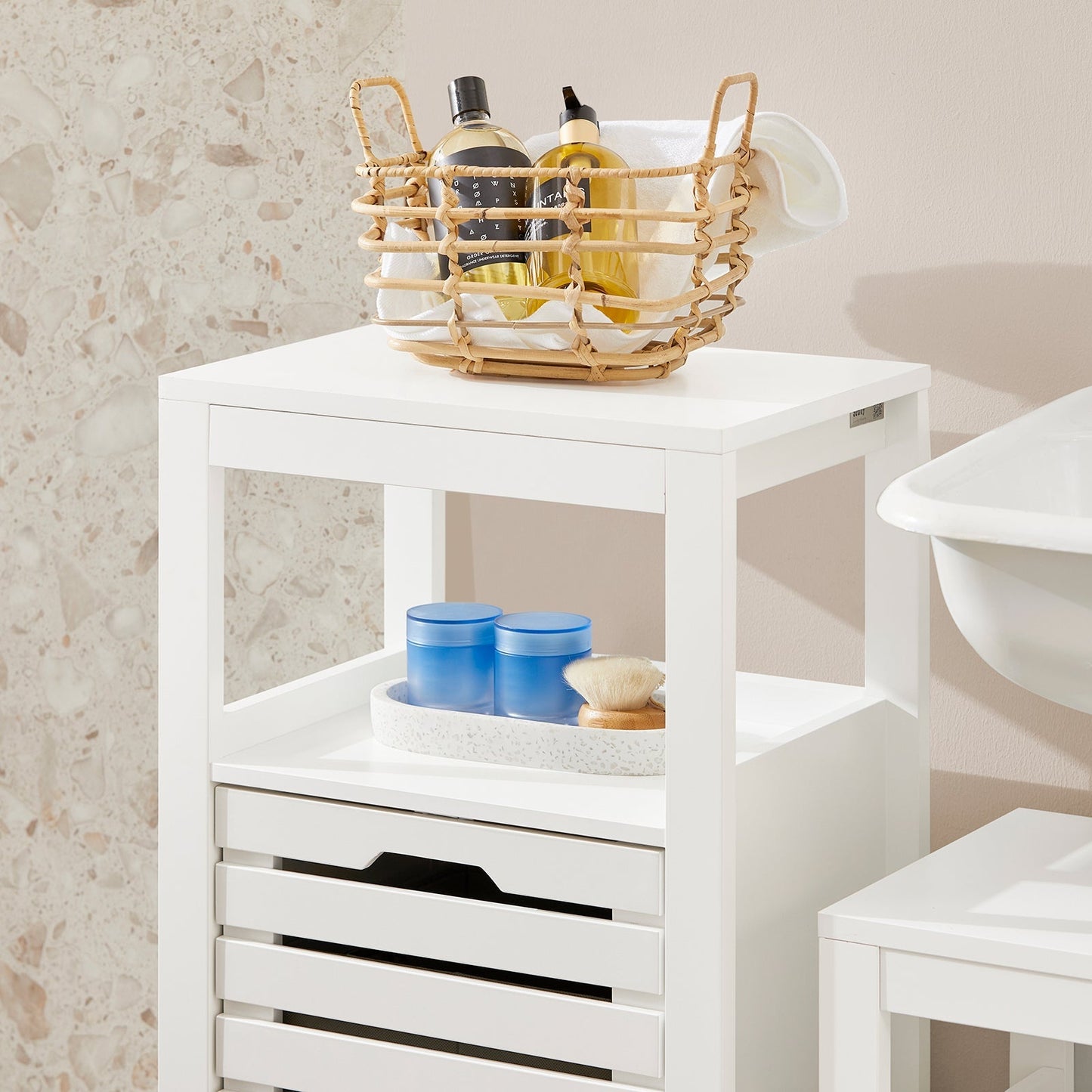 SoBuy BZR67-W Meuble de salle de bain - Panier à linge inclinable - Bois MDF blanc - 42x30x90 cm