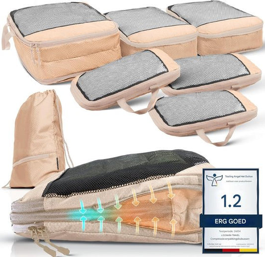 Cubes d'emballage avec compression pour la valise et le sac à dos, sac d'emballage inclus, Desert Whisper - Beige