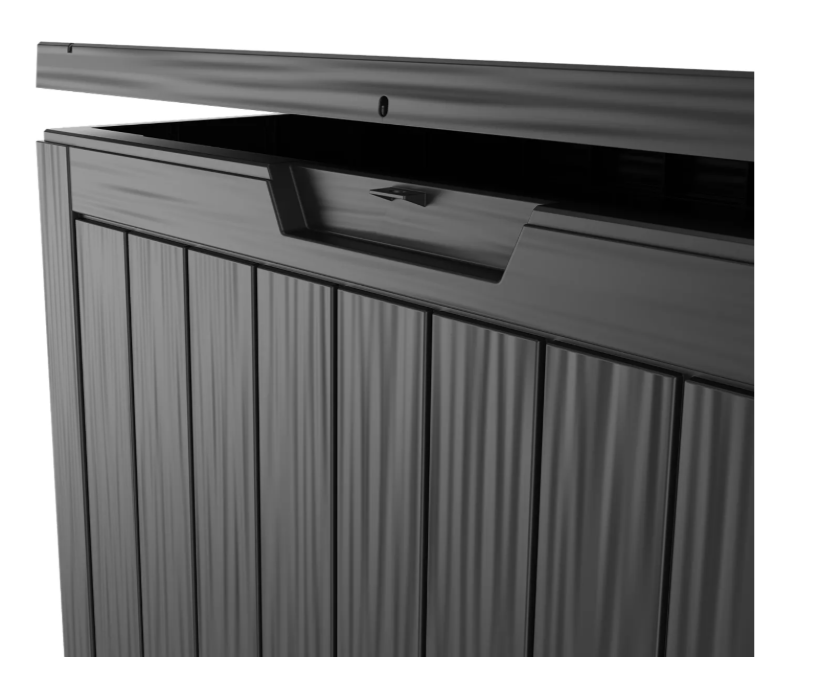 LifeGoods Boîte de rangement XS 170L - Boîte de rangement pour coussins de jardin - étanche - résistant aux intempéries - aspect bois - avec support de serrure - gris