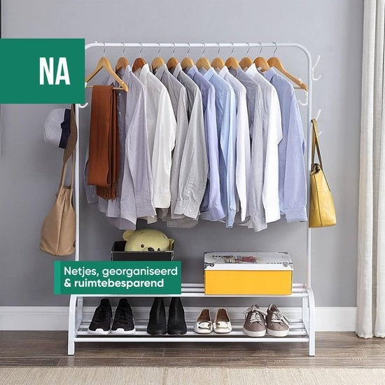 Portant à vêtements - Avalo - Métal - 110x33x150 CM - Dressing / Vestiaire de chambre - Rangement pour chaussures - Blanc