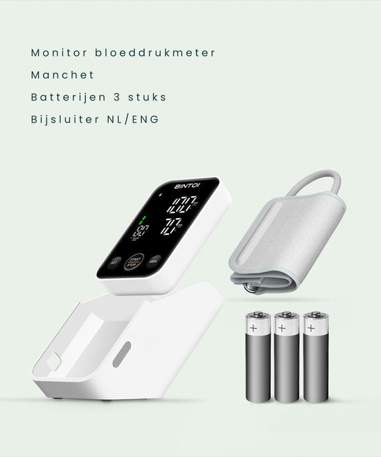 Bintoi® BX400 - Tensiomètre pour le bras - Cardiofréquencemètre - Piles incluses - 2 utilisateurs