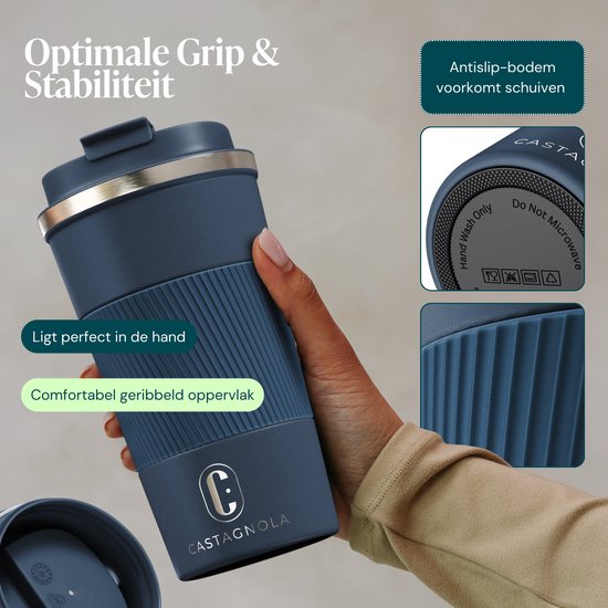 Mug isotherme Castagnola - Mug à café à emporter - Mug de voyage pour café et thé - Mug à thé - 510 ml - Acier inoxydable - Bleu foncé