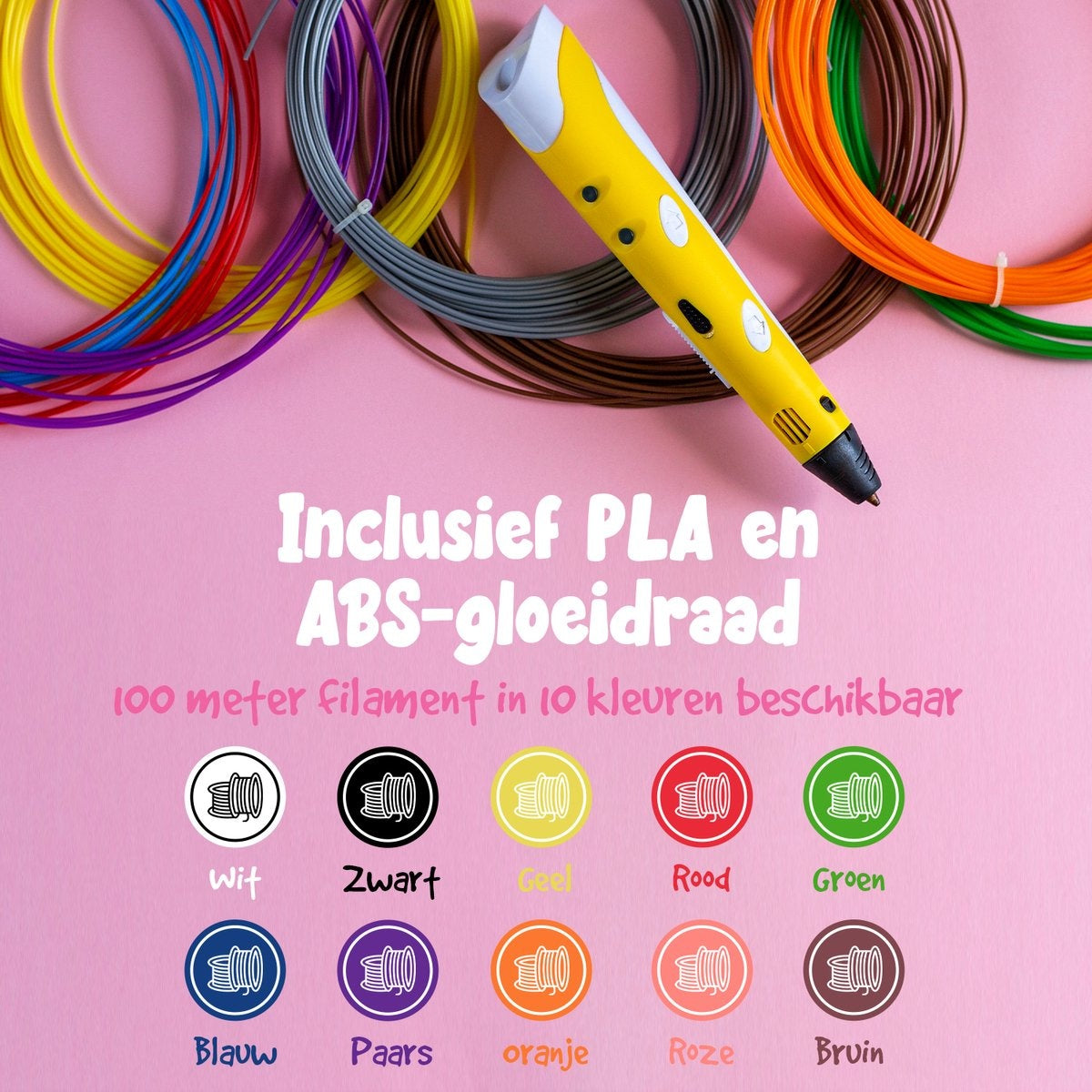 MM Brands 3D Pen Refills - Filament PLA & ABS - 10 couleurs - 100 mètres - Recharge pour stylo 3D - Convient à tous les stylos 3D