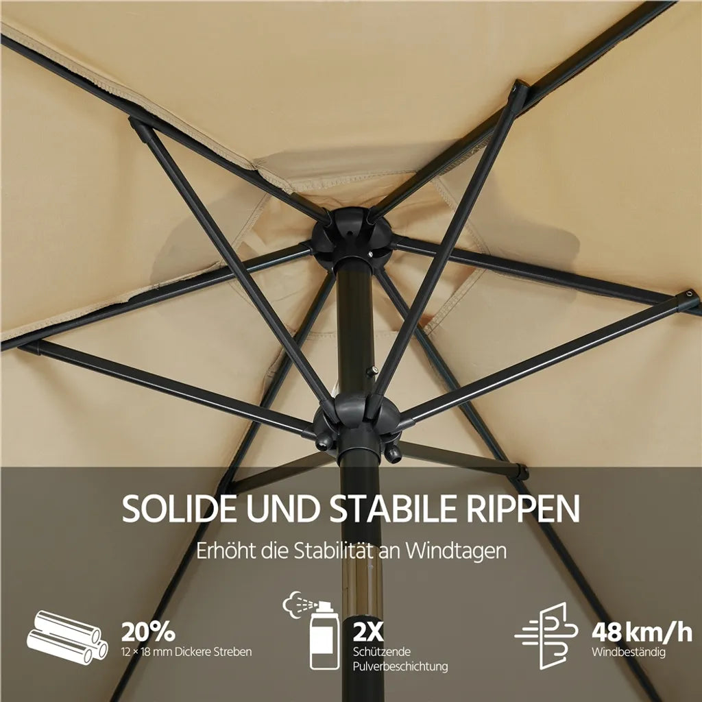 Yaheetech Parasol - Inclinable - Manivelle - 226 cm - Marron clair