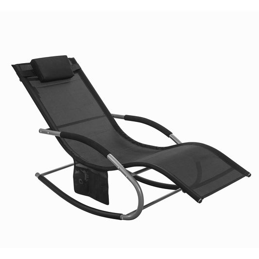 Chaise longue à bascule SoBuy - Avec coussin - Cadre métal - Résistante aux intempéries - Capacité 120 kg - Max. 150 kg - Noir