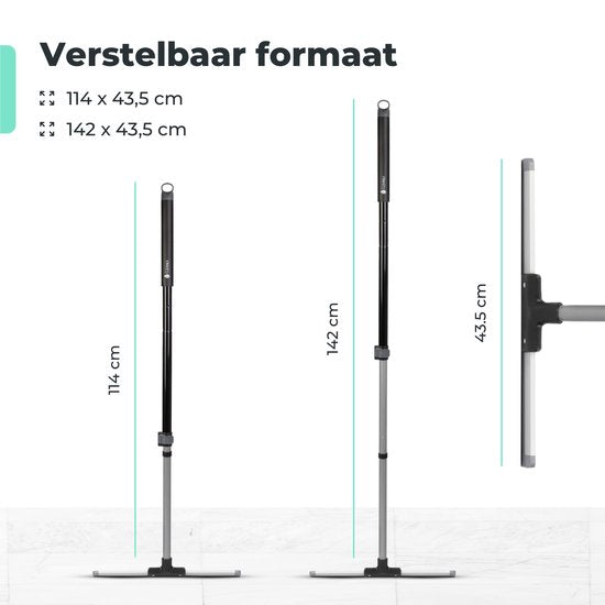 CLEANLY Raclette de sol avec manche télescopique 113-142 cm - Raclette de sol de salle de bain avec raclette en caoutchouc - Raclette d'eau - Raclette de douche - Largeur 43.5 cm - Noir, Gris