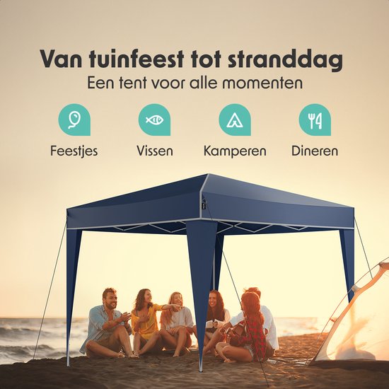 LifeGoods Party Tent Plus - Tente pliante - 3x3 m - Montage facile - Armature renforcée - Imperméable - Sac de transport - Bleu
