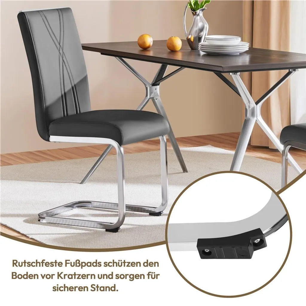 Yaheetech Lot de 2 chaises de salle à manger 59 x 40,5 x 98,5 cm - Gris foncé - Chaises cantilever en similicuir