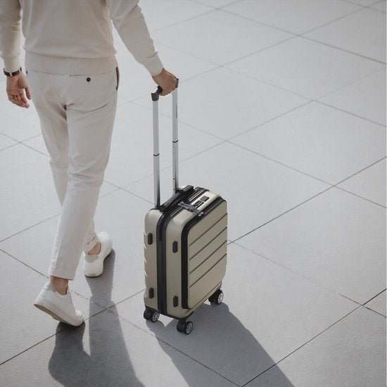 Valise TRVLMORE - 54 x 37 x 23 cm - Avec poche avant - 44 L - Cadenas TSA - 4 roulettes - Couleur champagne